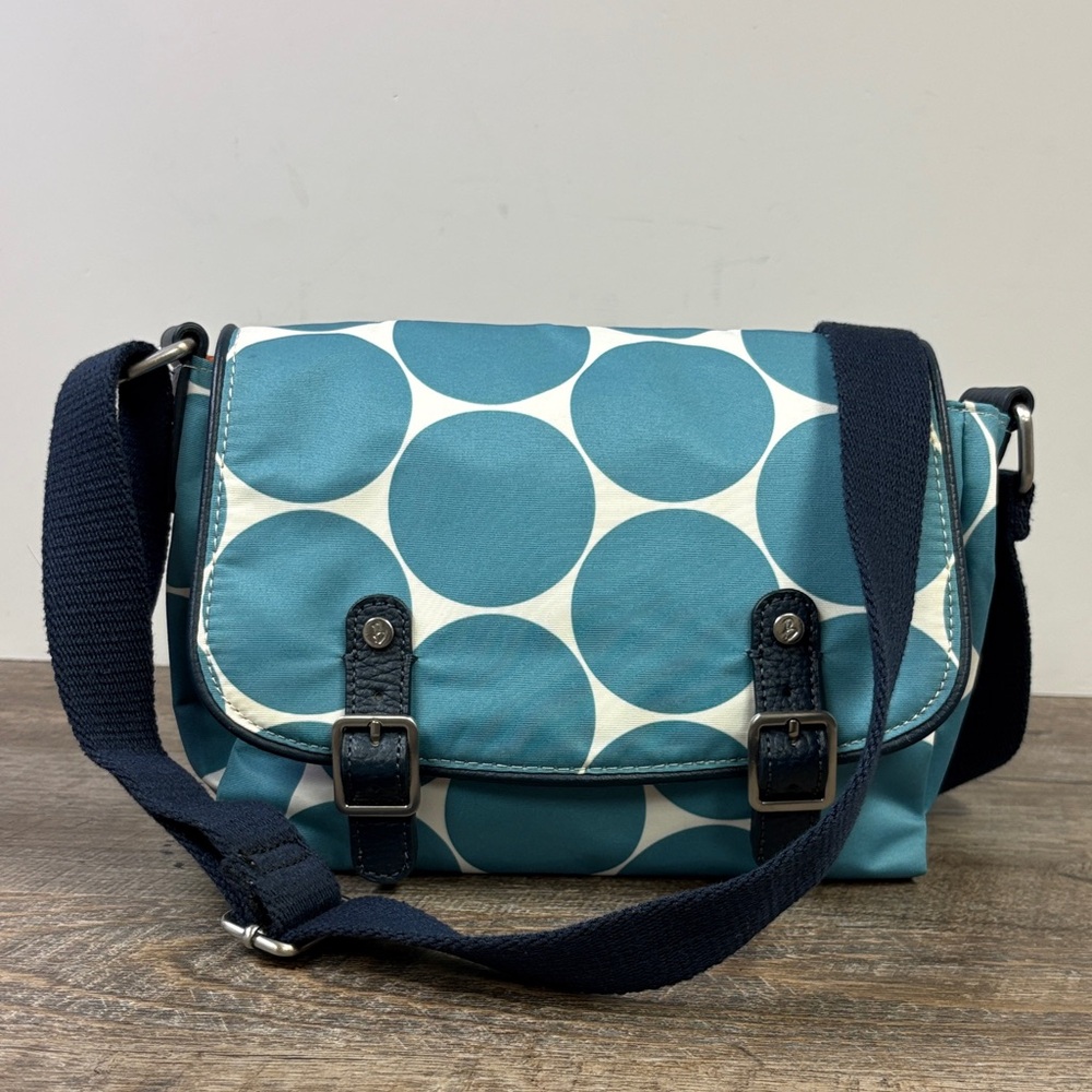 Boden Blue Polka Dot Oilcloth Crossbody Messenger Bag